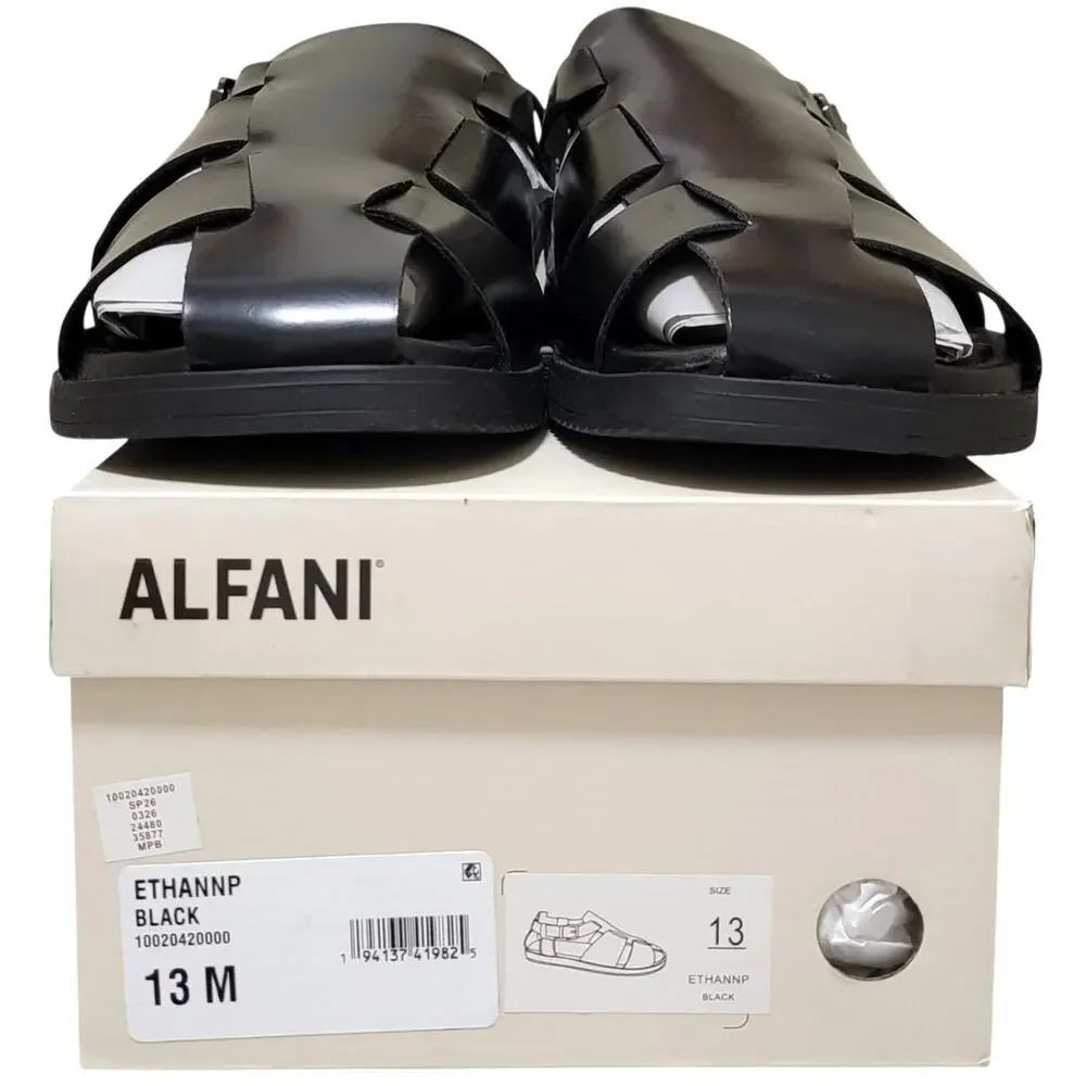 Alfani Men Ethann Flat Gladiator Sandals Size US 13M Black Faux Leather